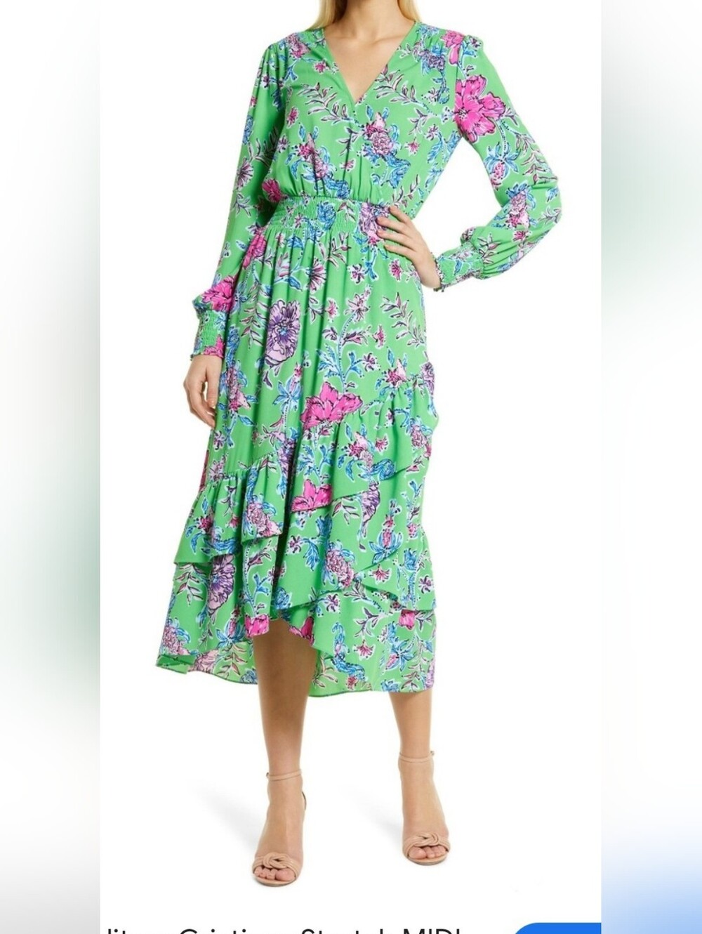 Lilly Pulitzer Size 2 Gecko Green Christiana Stretch Midi Dress Brewsters Bloom - Picture 12 of 12
